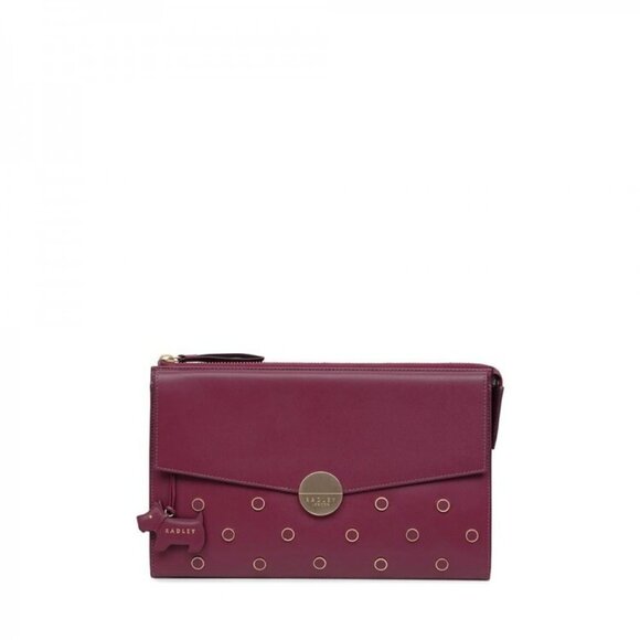 NWT Radley London Broad Street Studded Red Berry Leather Clutch Bag Zip/Snap - Picture 3 of 12